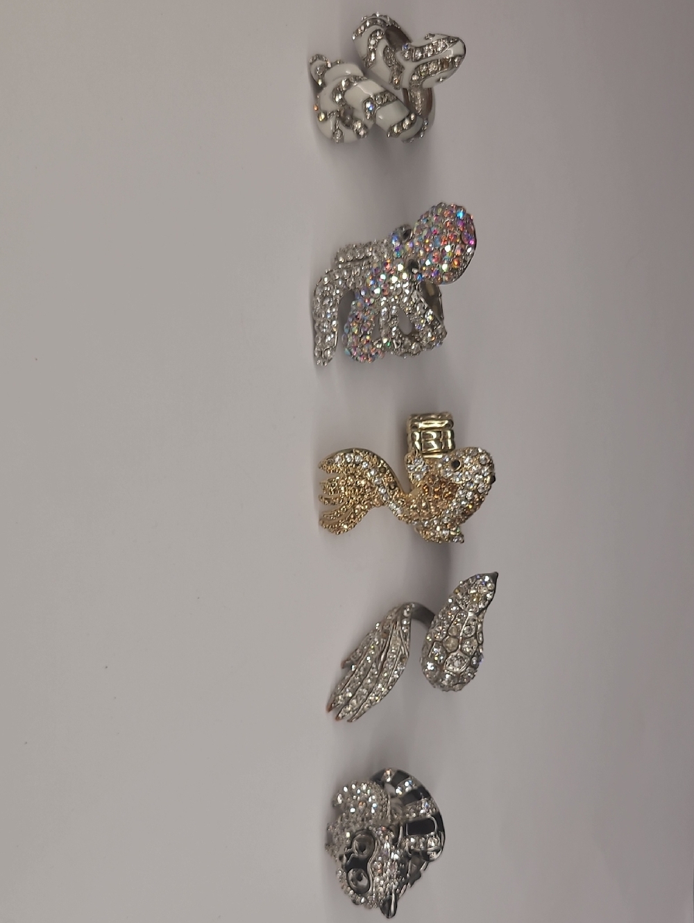 5 Various Animal Crystal Accent Rings